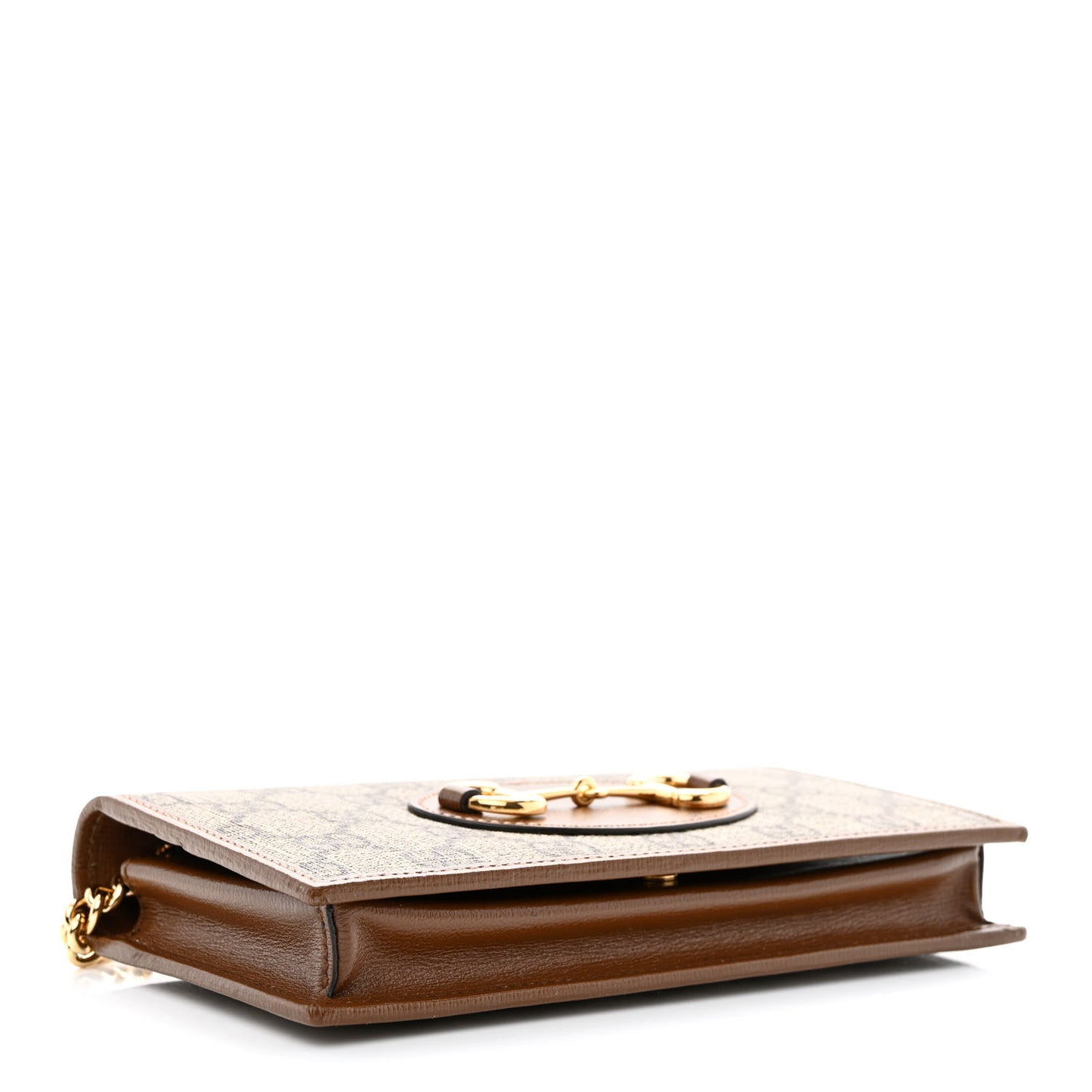 GG Supreme Monogram Azalea Calfskin Horsebit 1955 Wallet On Chain Beige Ebony Brown Sugar