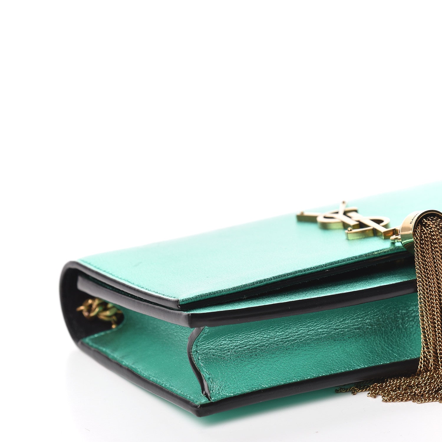 Saint Laurent Laminated Calfskin Classic Monogram Kate Tassel Chain Wallet Green 5 of 12