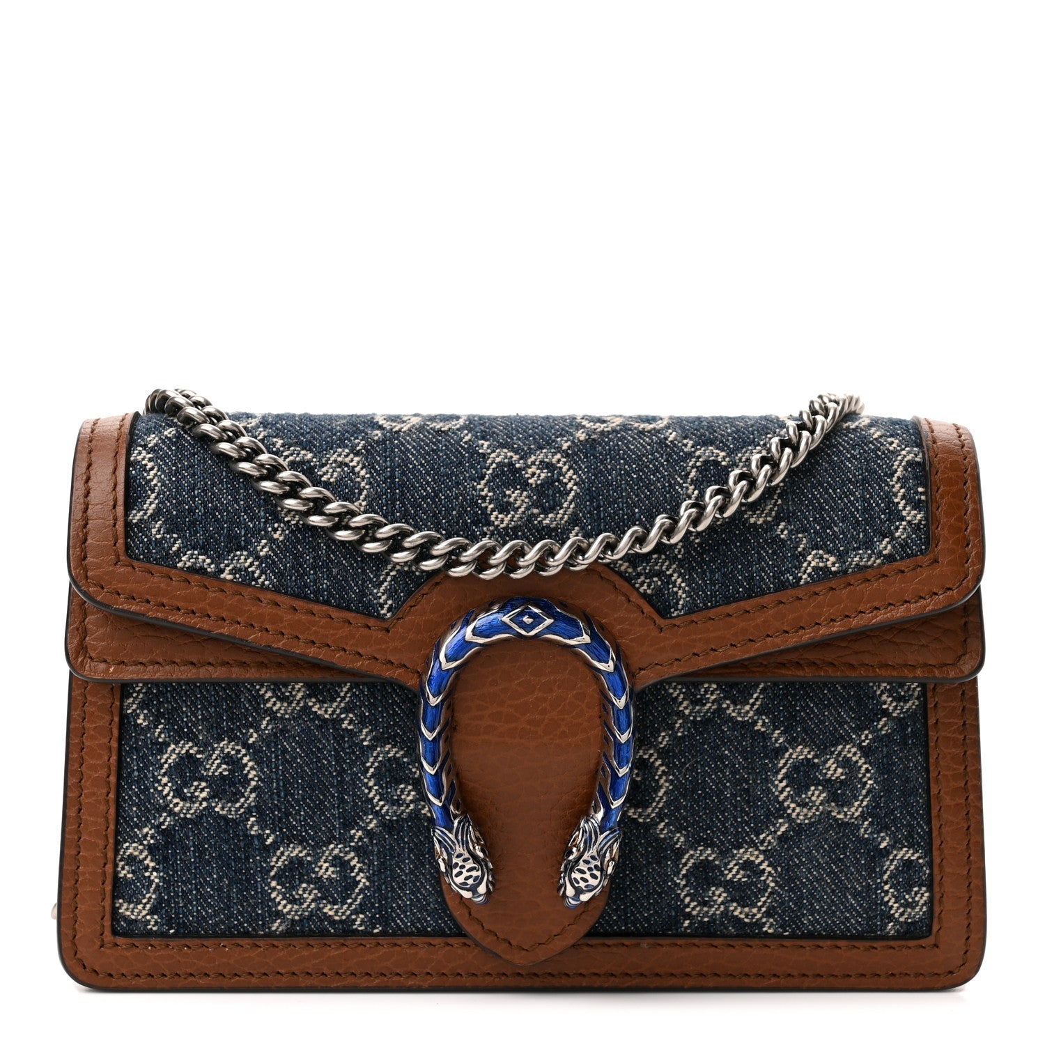 Gucci New Denim GG Monogram Dollar Calfskin Enamel Super Mini Dionysus Shoulder Bag Blue Tea Cuir Epilog Electric Blue 1 of 10