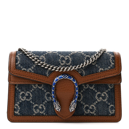 Gucci New Denim GG Monogram Dollar Calfskin Enamel Super Mini Dionysus Shoulder Bag Blue Tea Cuir Epilog Electric Blue 1 of 10
