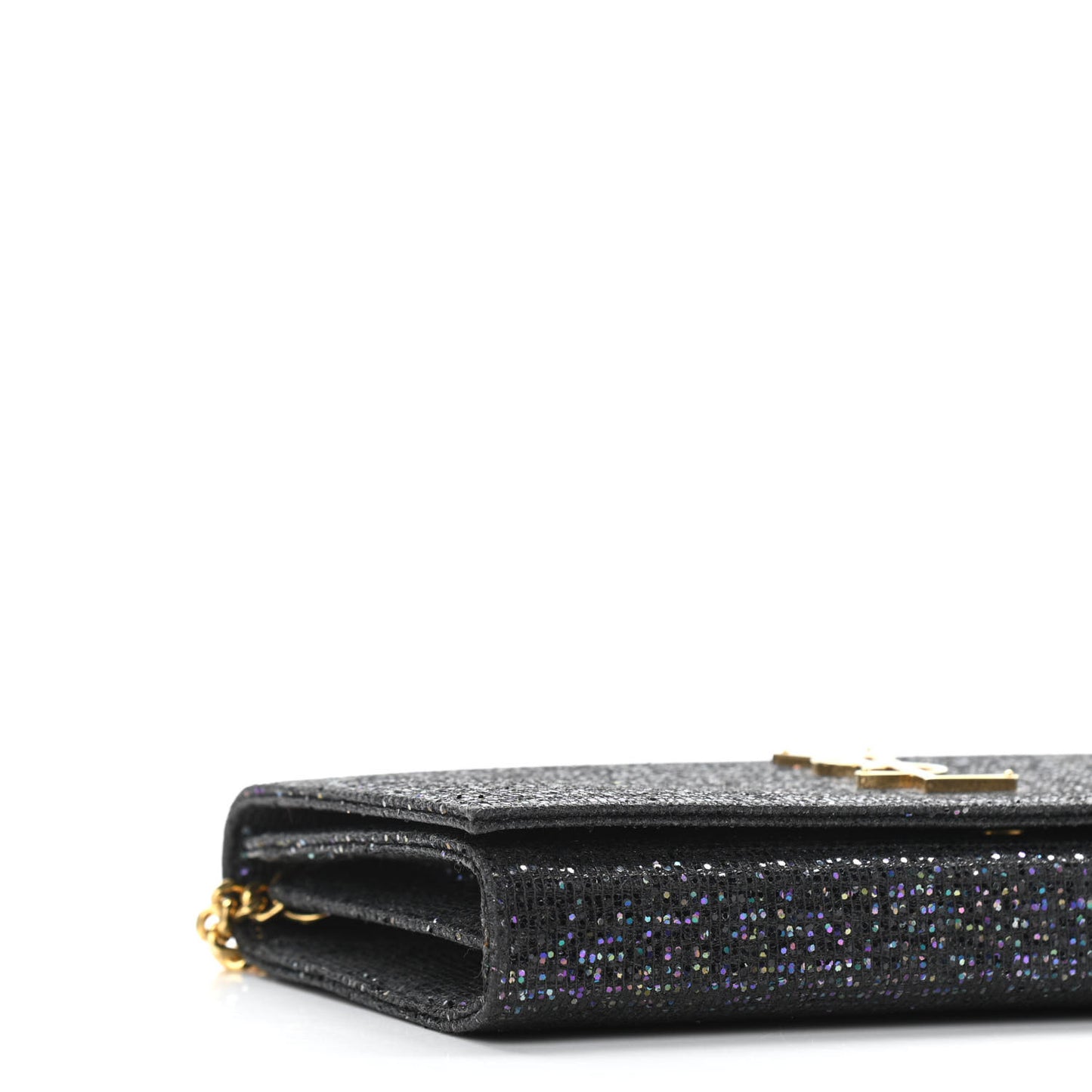 Glitter Classic Monogram Chain Wallet Black Multicolor
