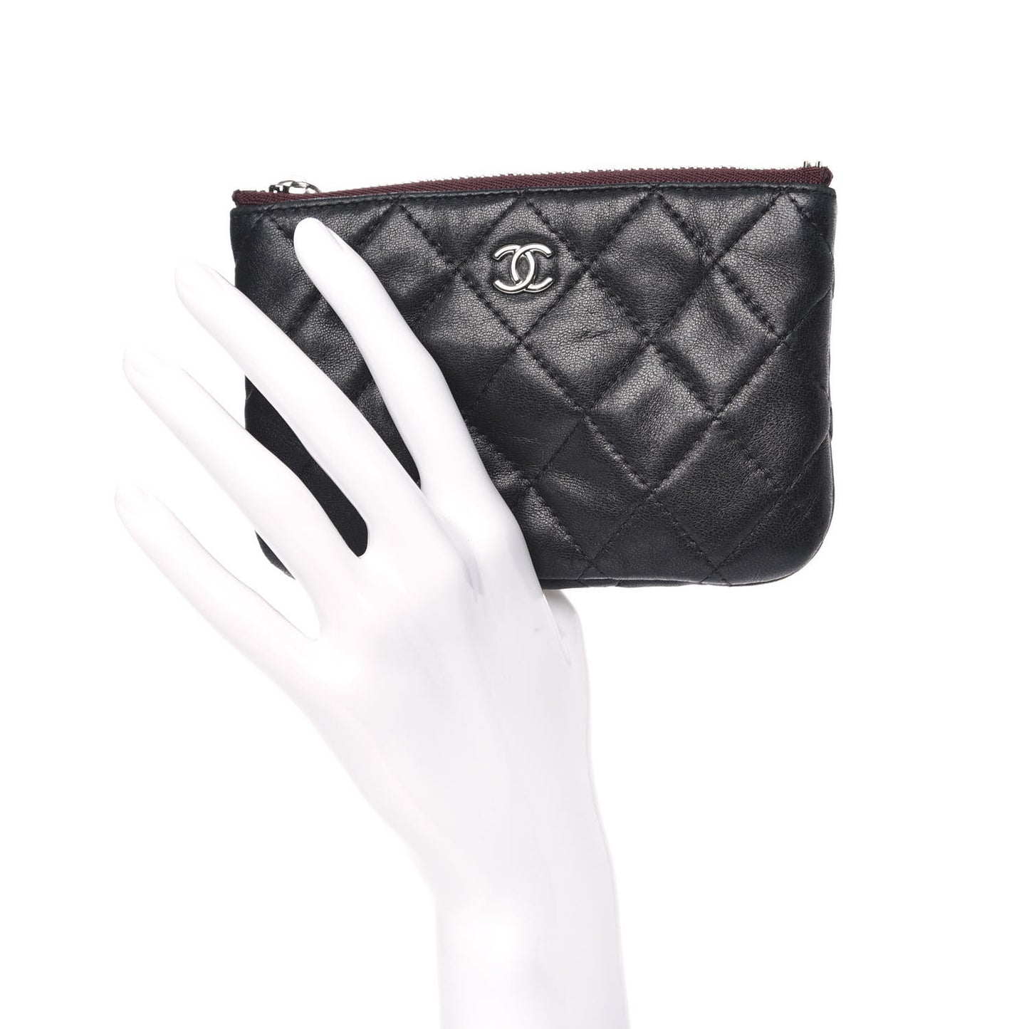 Lambskin Quilted Small Cosmetic Case Black