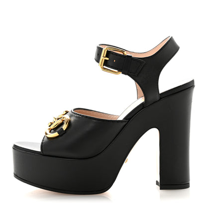 Gucci Nappa Charlotte Horsebit 40/135mm Platform Sandals 36.5 Black 1 of 12
