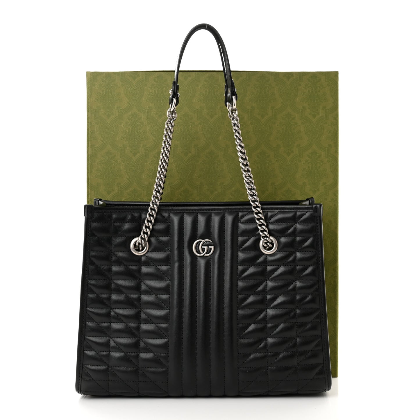 Calfskin Matelasse Aria Medium GG Marmont Shoulder Tote Black