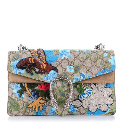 Gucci GG Supreme Monogram Blooms Print Embroidered Small Dionysus Shoulder Bag Blue Taupe 1 of 7