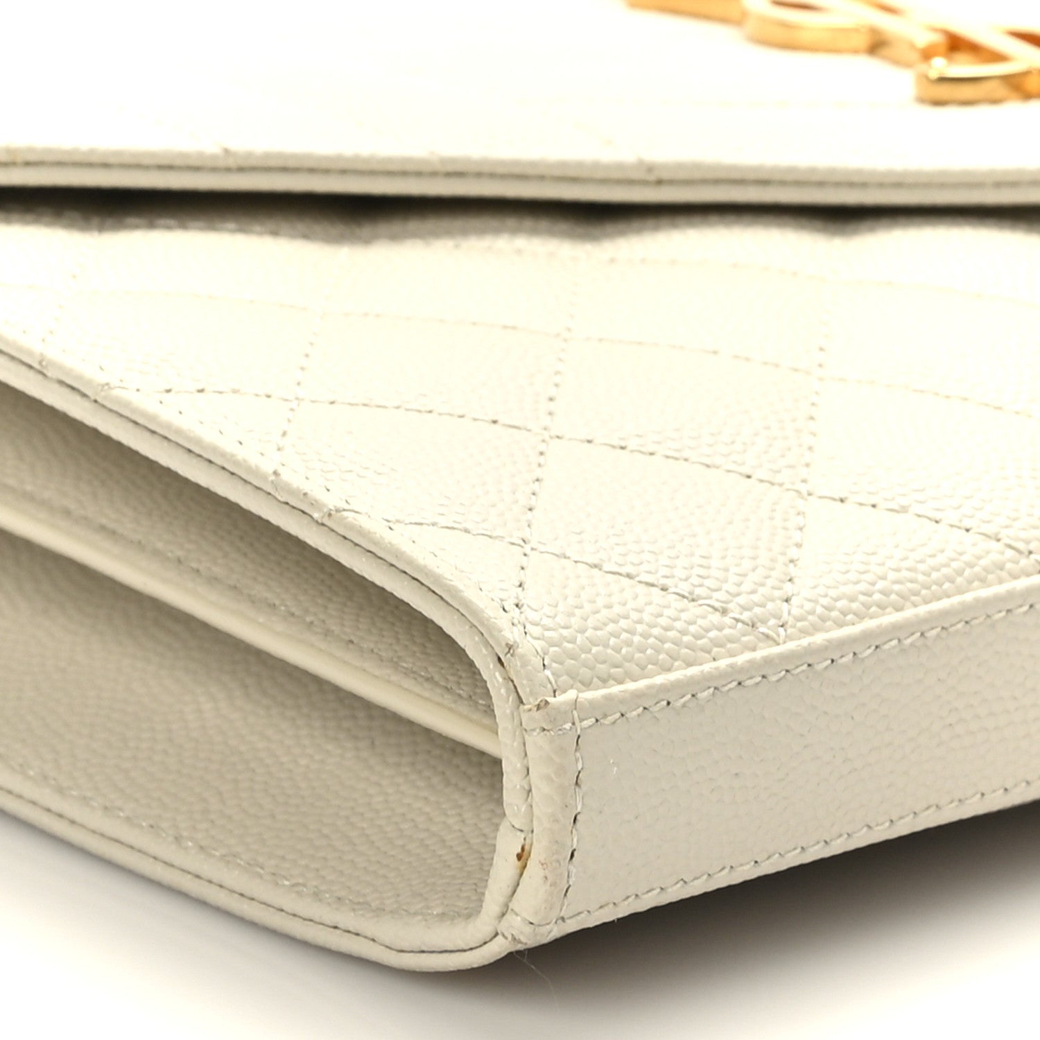 Saint Laurent Grain De Poudre Mixed Matelasse Triquilt Monogram Chain Wallet Blanc Vintage 7 of 9