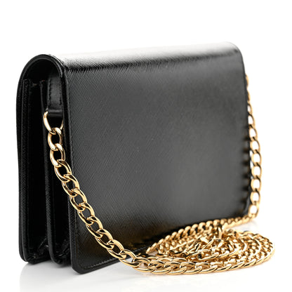 Prada Saffiano Vernice Metal Triangle Chain Crossbody Bag Black 4 of 12