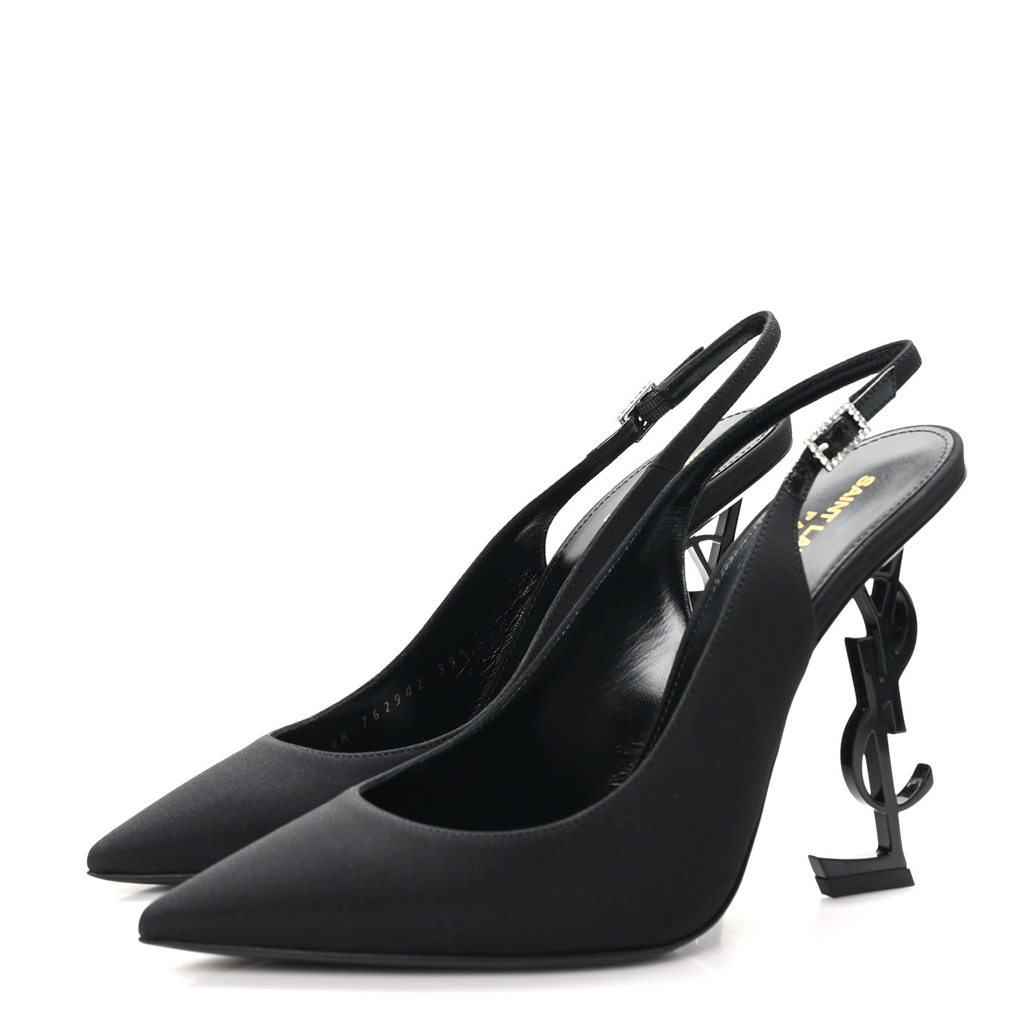 Saint Laurent Crepe Satin Crystal Opyum 110 Slingback Pump 39.5 Black 4 of 9