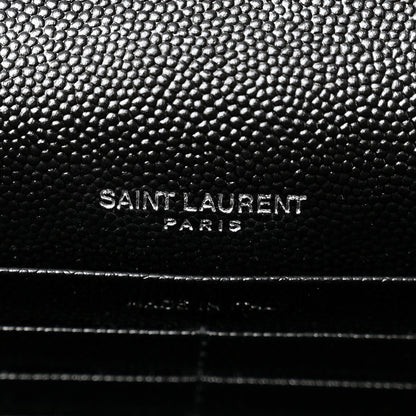 Saint Laurent Grain De Poudre Matelasse Chevron Monogram Envelope Chain Wallet Black 6 of 11