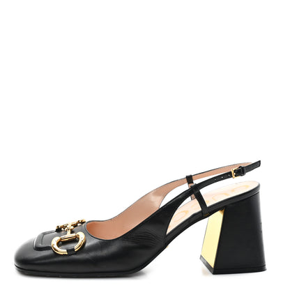 Gucci Malaga Kid Horsebit 75mm Slingback Pumps 39.5 Black 1 of 9