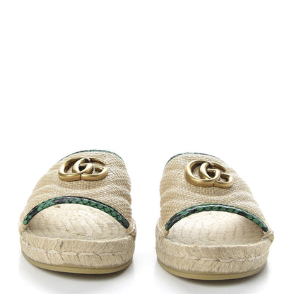 Gucci Straw Elaphe Matelasse GG Marmont Espadrille Slide Sandals 36.5 Natural New Shamarock 2 of 10