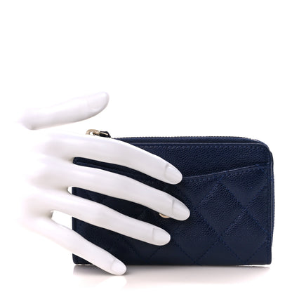 Chanel Caviar Quilted CC Zip Around Card Holder Navy 2 of 12