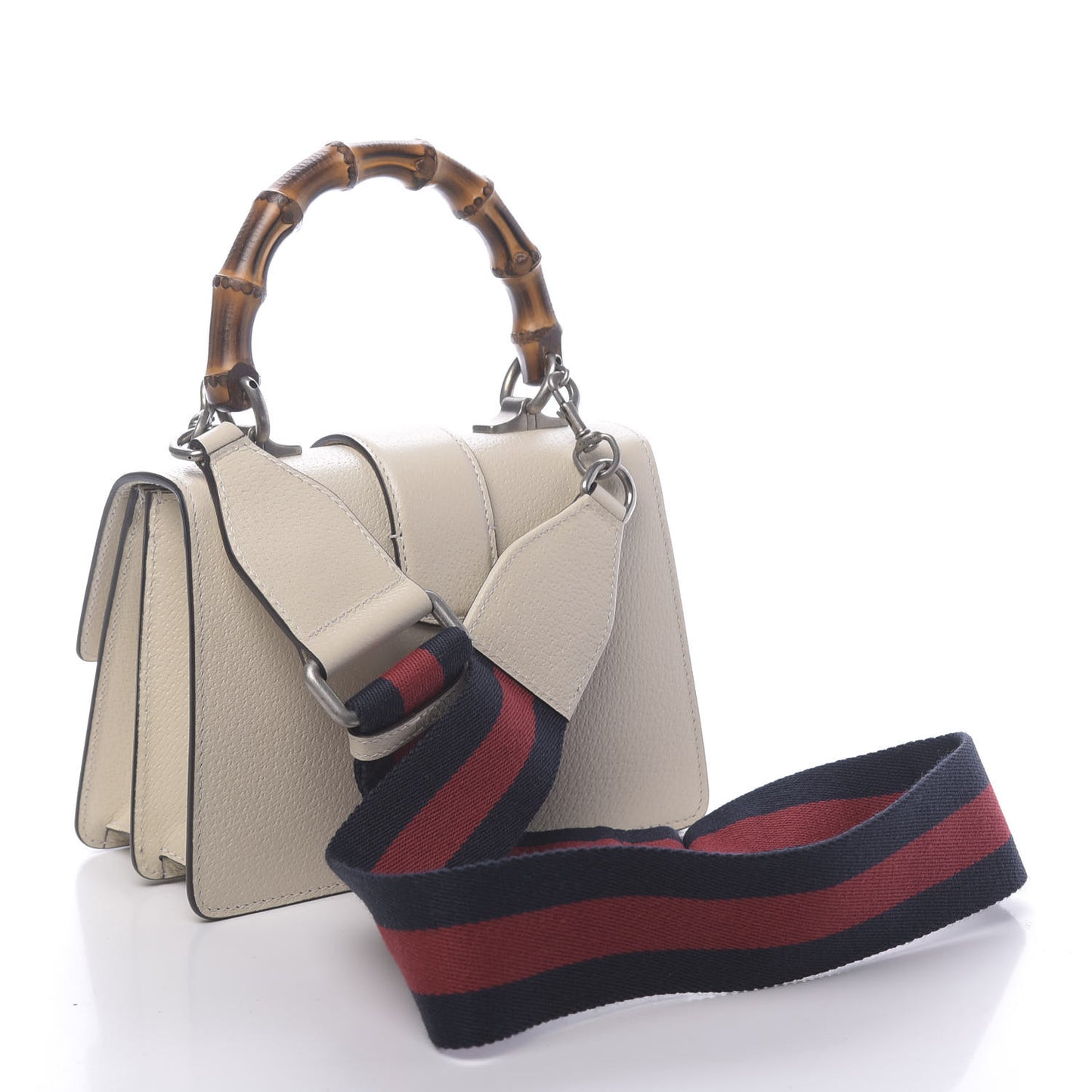 Textured Calfskin Crystal Bamboo Web Mini Dionysus Top Handle Bag Mystic White