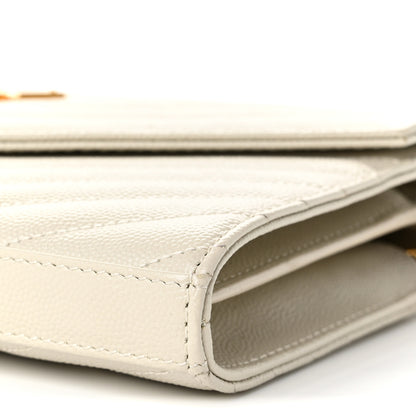 Saint Laurent Grain De Poudre Matelasse Chevron Monogram Chain Wallet Crema Soft 10 of 10