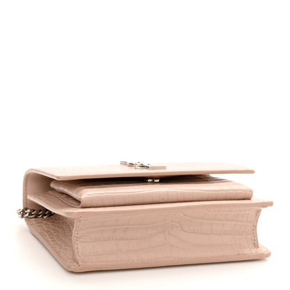Saint Laurent Calfskin Crocodile Embossed Monogram Sunset Chain Wallet Rose Antic 4 of 9