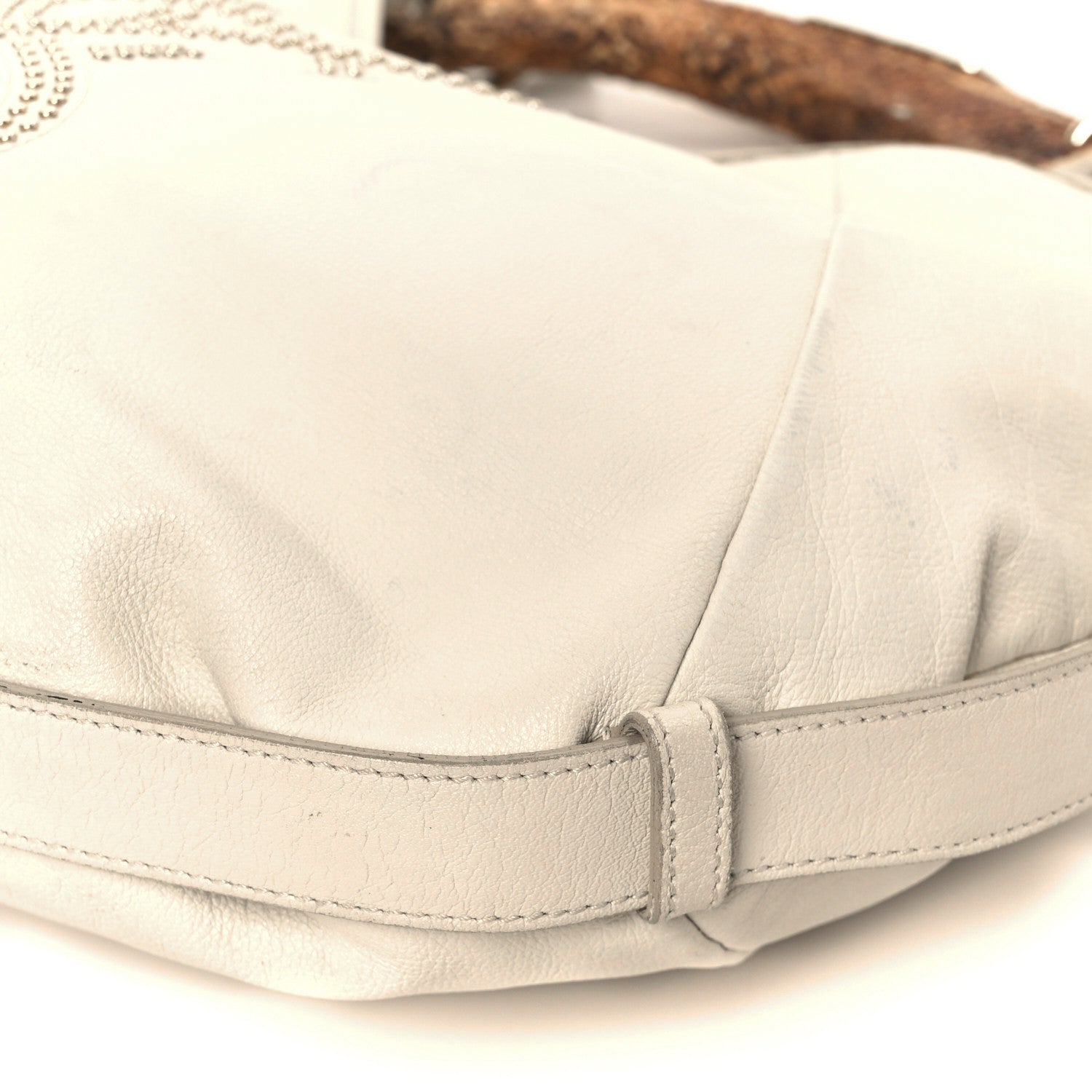 Saint Laurent Calfskin Horn Studded Logo Mombasa Hobo White 9 of 9