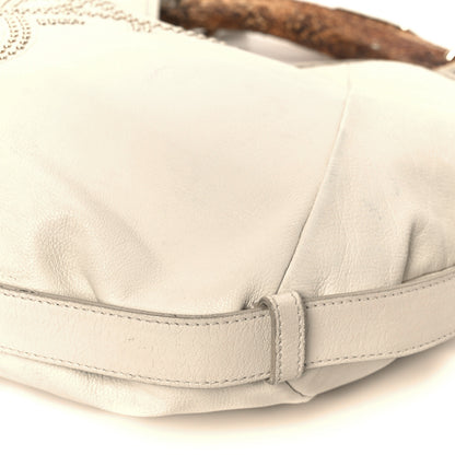 Saint Laurent Calfskin Horn Studded Logo Mombasa Hobo White 9 of 9