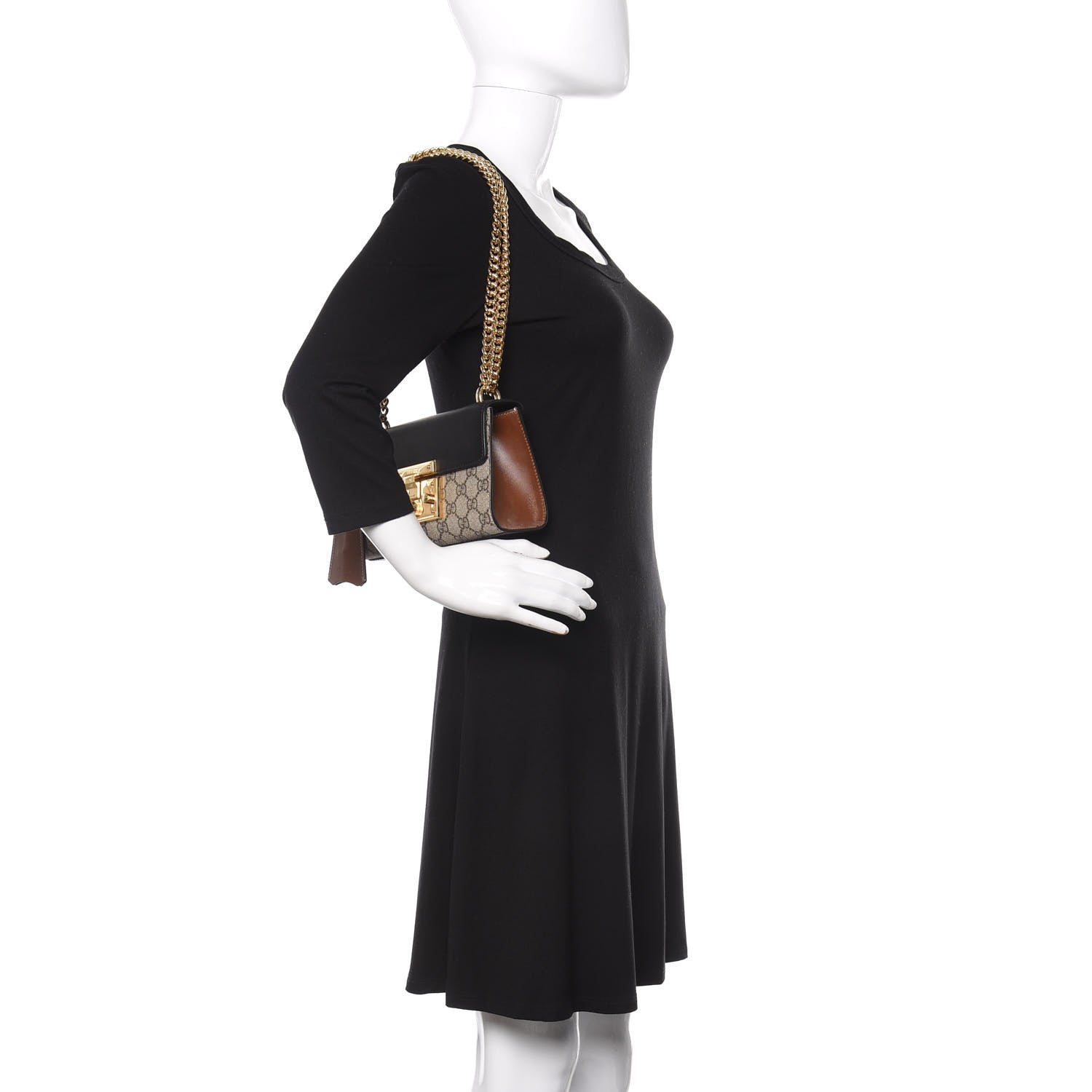 Gucci GG Supreme Monogram Calfskin Small Padlock Shoulder Bag Beige Black Cuir 2 of 10