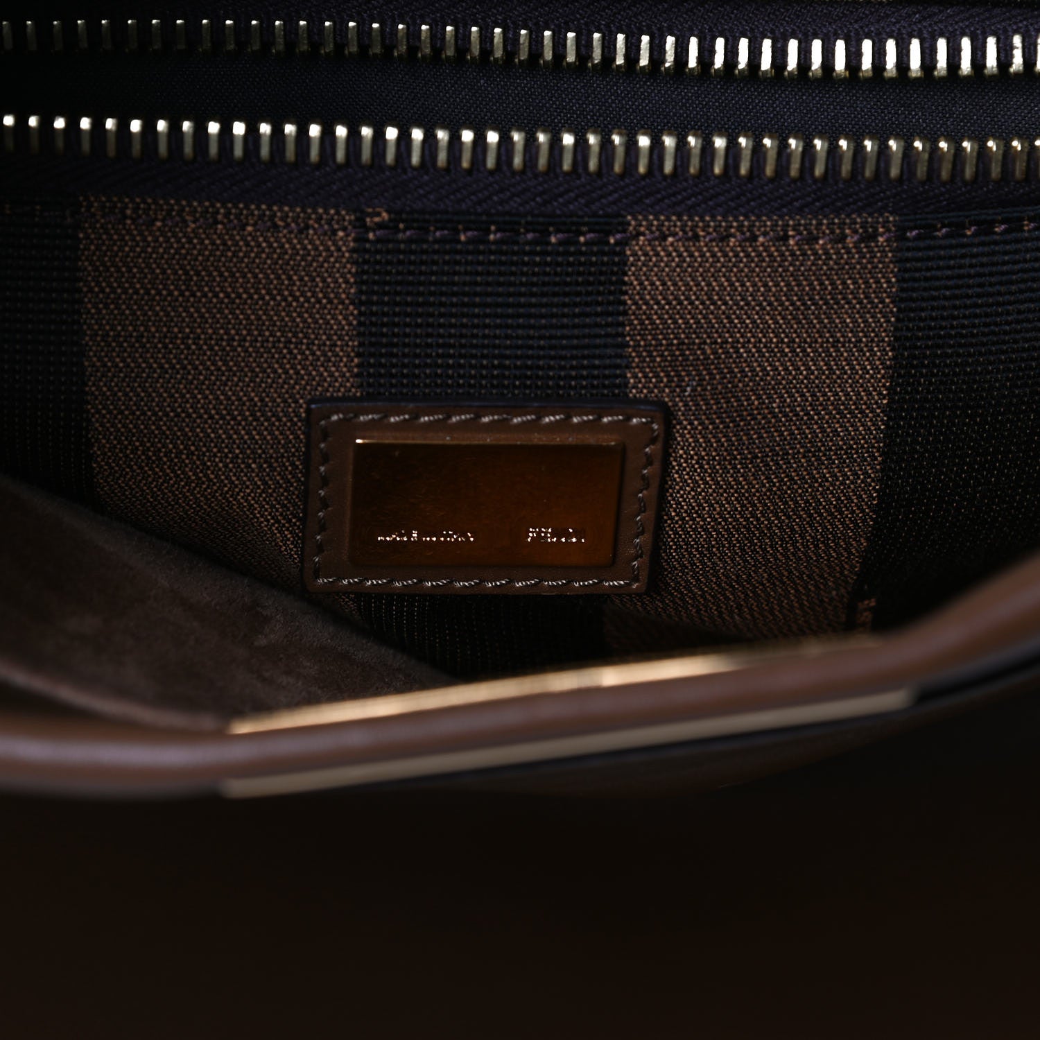 Fendi Vitello Morgan Fabric Jacquard Pequin Medium Peekaboo Iconic Satchel Foresta Tobacco Black 11 of 12