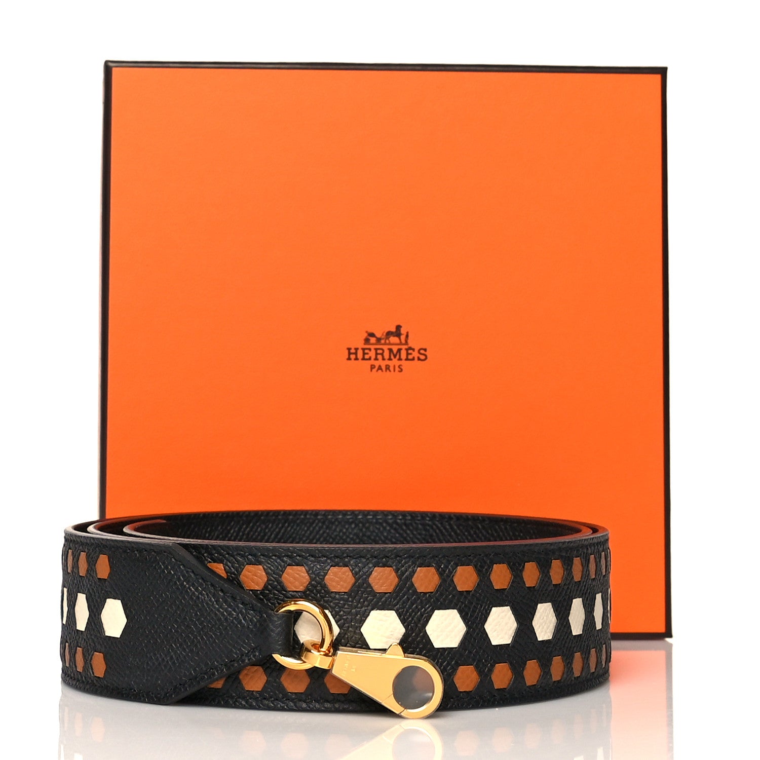 Hermes Epsom 40mm Hexagone Tressage Shoulder Strap Black Craie Gold 10 of 11