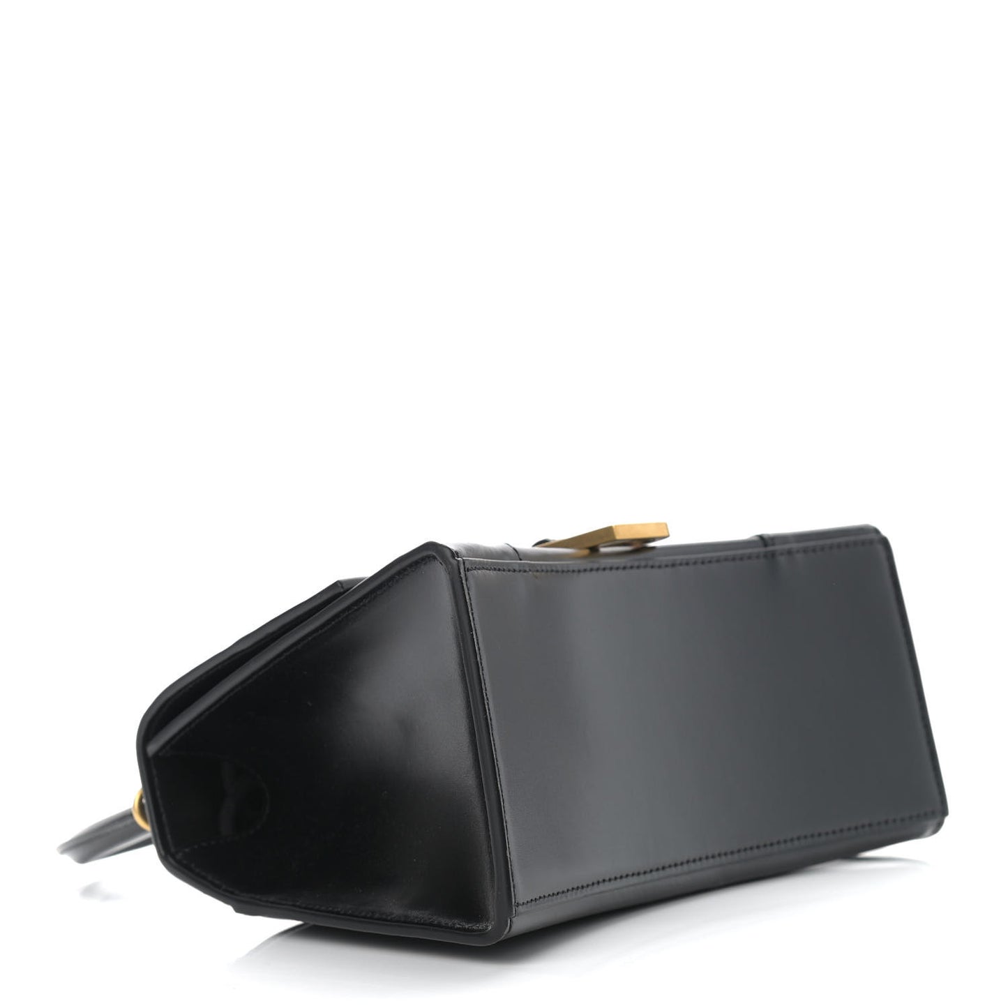 Shiny Box Calfskin Small Hourglass Top Handle Bag Black