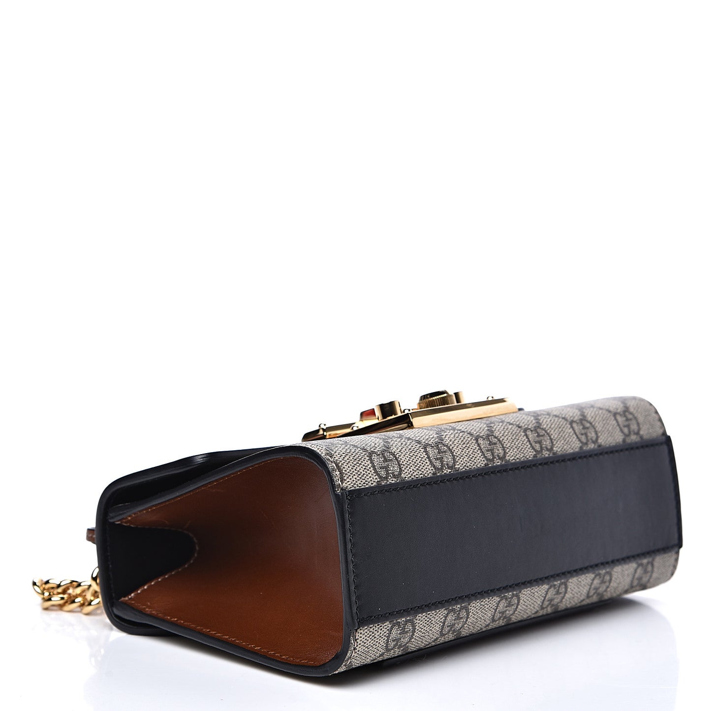 GG Supreme Monogram Calfskin Small Padlock Shoulder Bag Beige Black Cuir