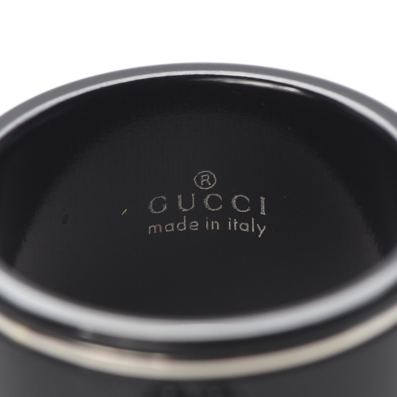 Gucci Black Synthetic Corundum 18K White Gold 12mm Icon Band Ring 53 6.25 5 of 5