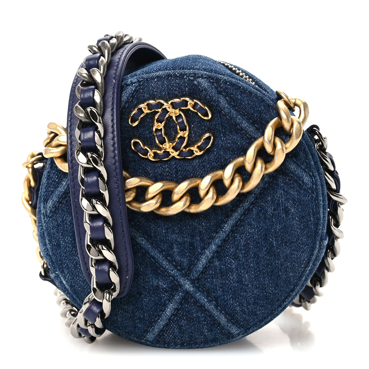 Chanel Denim Quilted Chanel 19 Round Clutch With Chain Blue 1 of 11