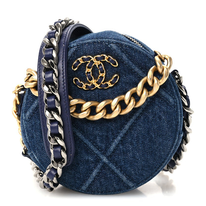Chanel Denim Quilted Chanel 19 Round Clutch With Chain Blue 1 of 11