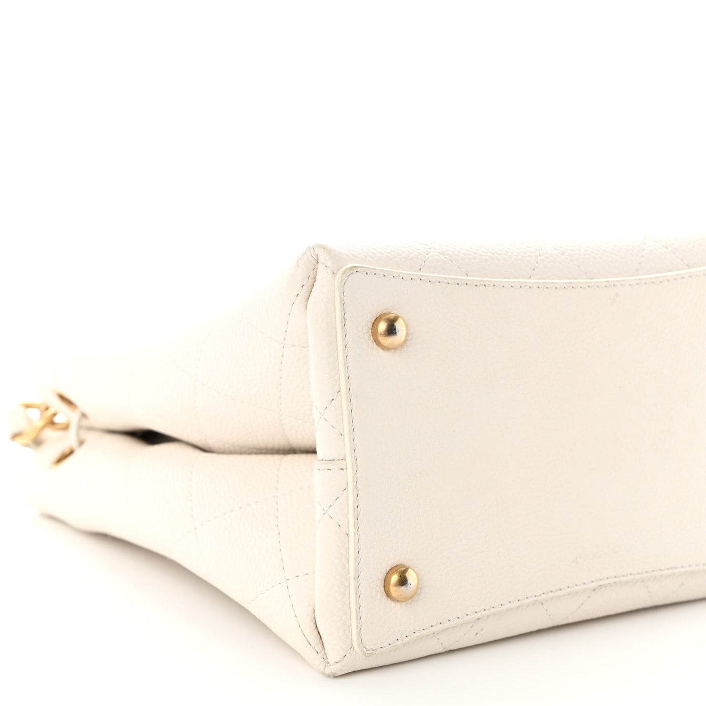Grained Calfskin Stitched Small Drawstring Bag White