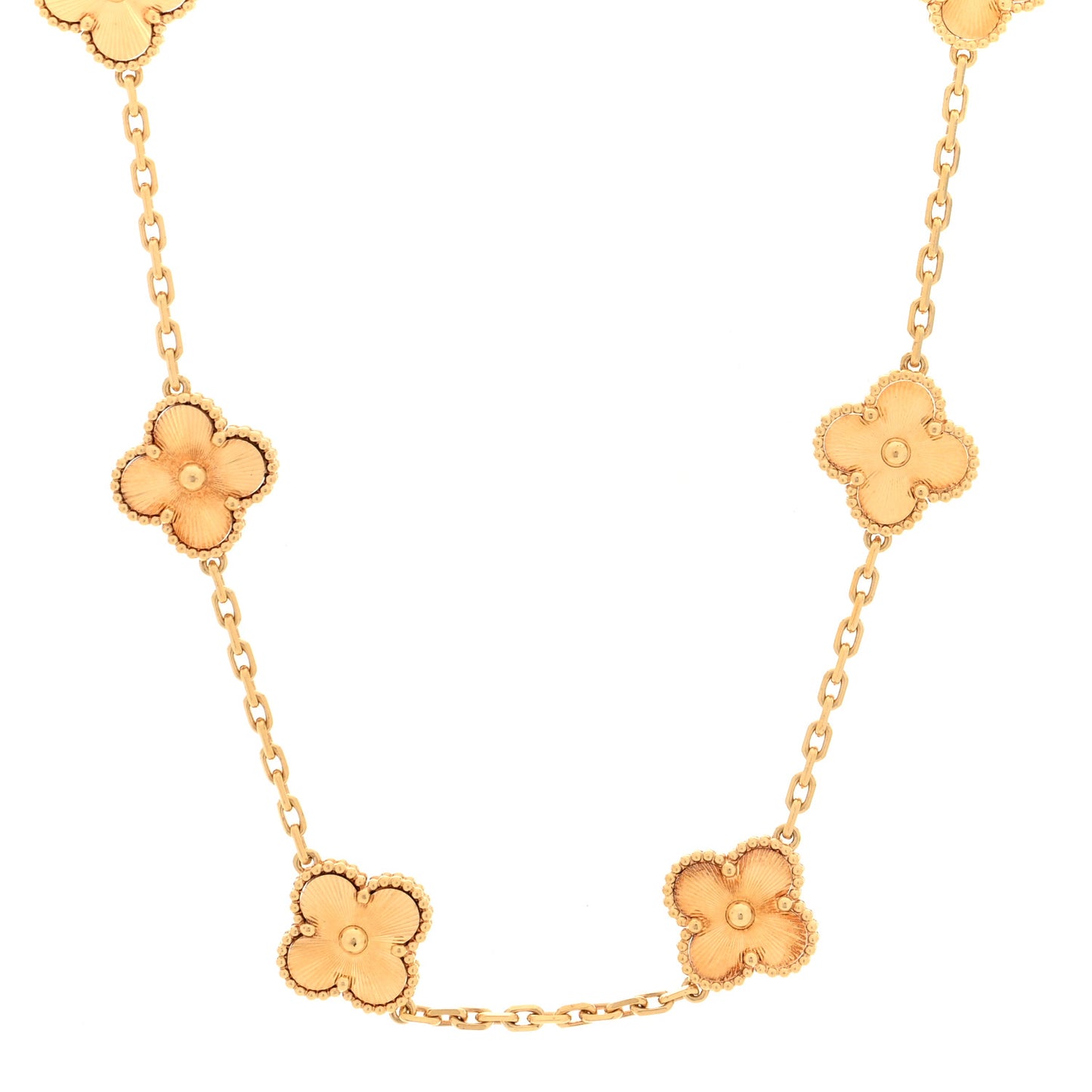 18K Yellow Gold 10 Motifs Guilloche Vintage Alhambra Necklace