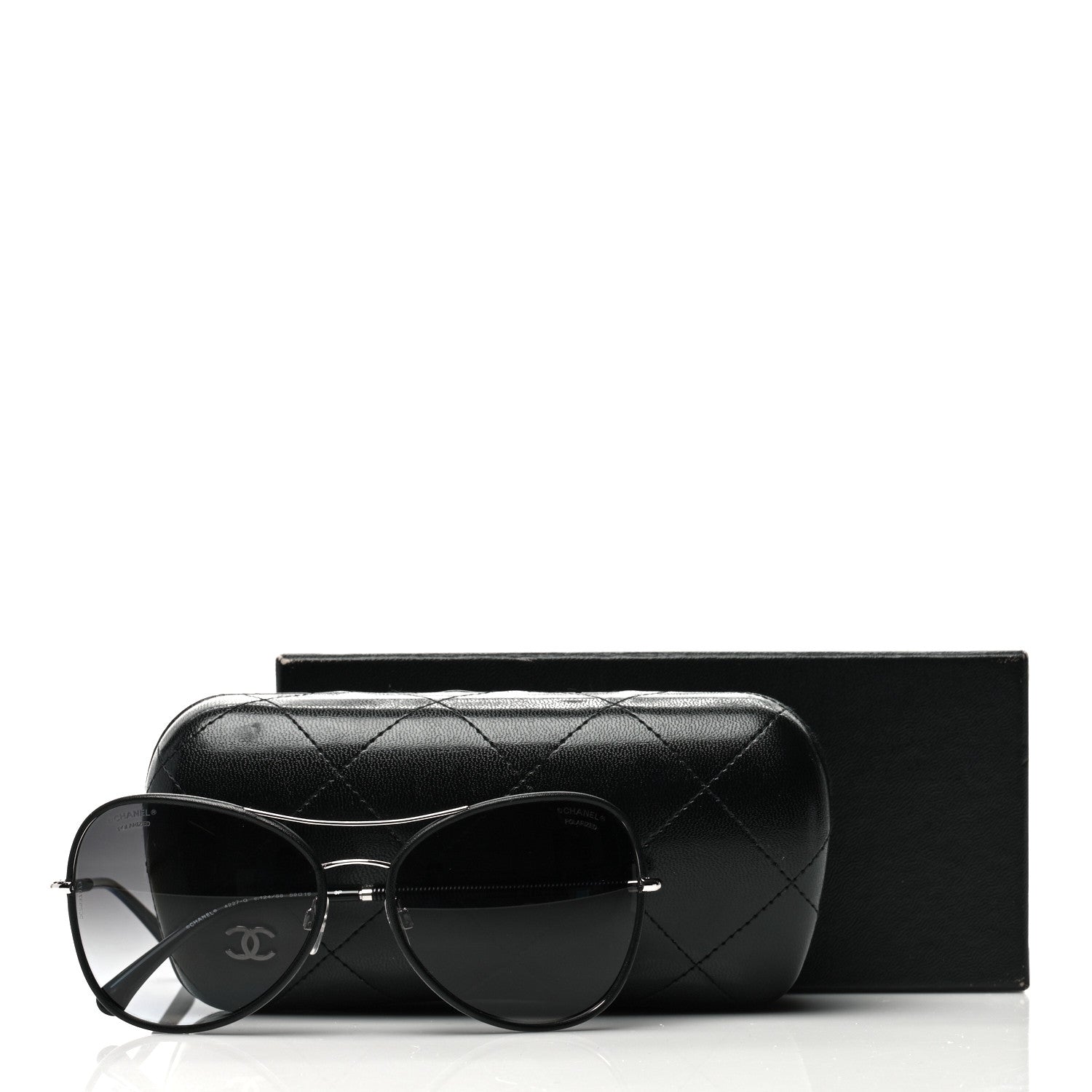 Chanel Metal Lambskin Polarized Pilot Fall Sunglasses 4227-Q Black 7 of 7