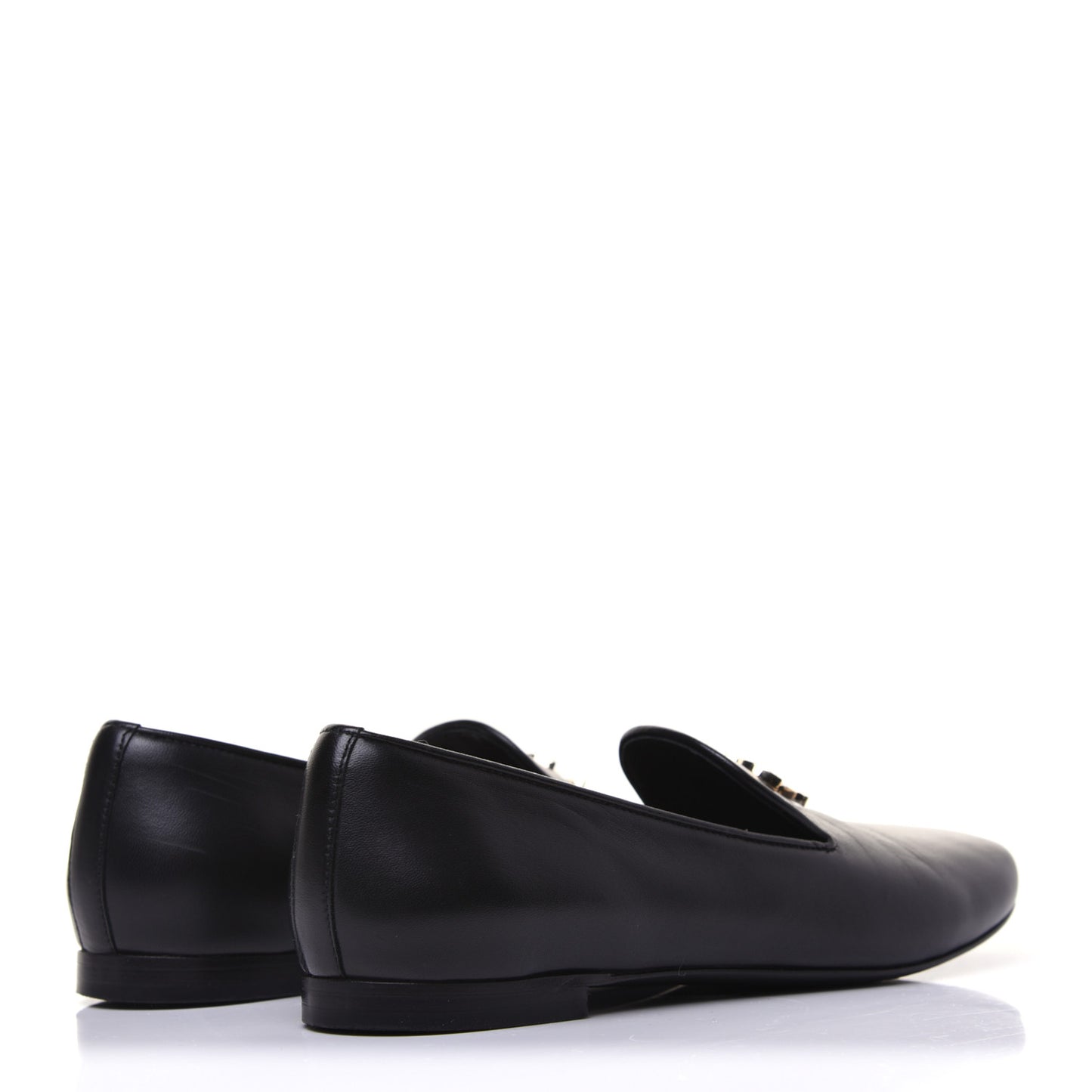 Enamel Pearl Crystal Lambskin Womens CC Mocassin Loafers 37 Black