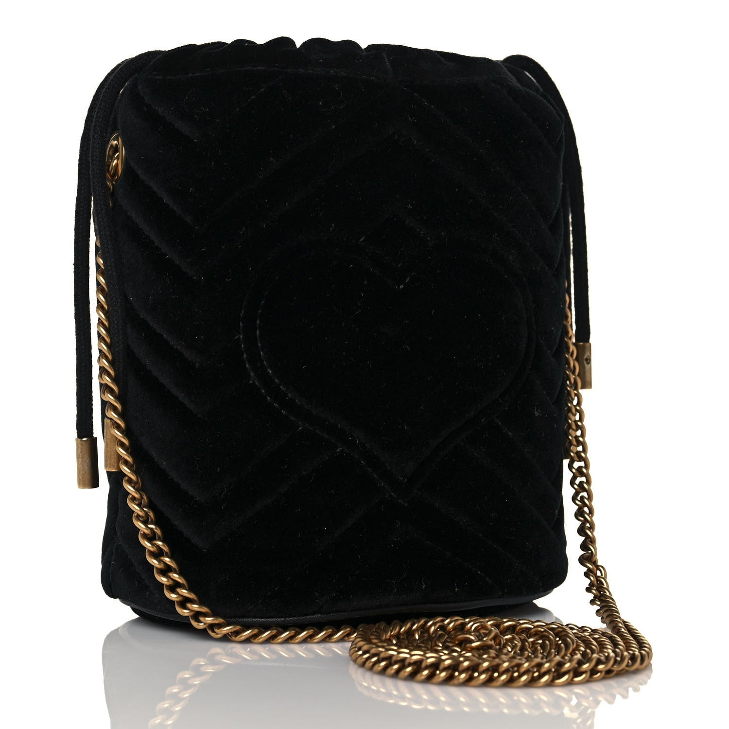 Gucci Velvet Matelasse Mini GG Marmont 2.0 Bucket Bag Black 4 of 11