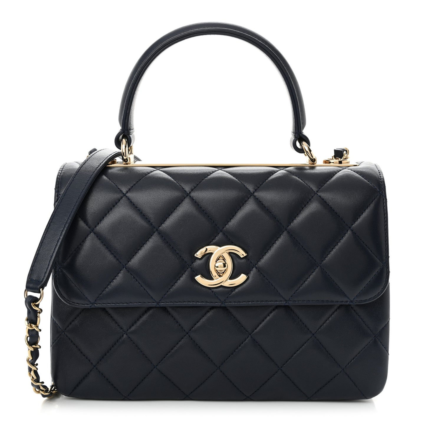 Lambskin Quilted Small Trendy CC Flap Dual Handle Bag Navy