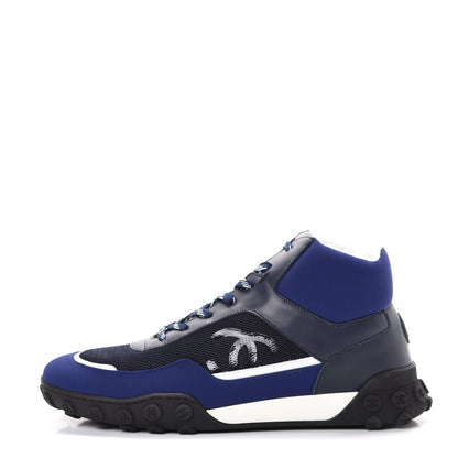 Chanel Calfskin Mesh Lycra Womens Logo High Top Sneakers 40.5 Navy 1 of 9