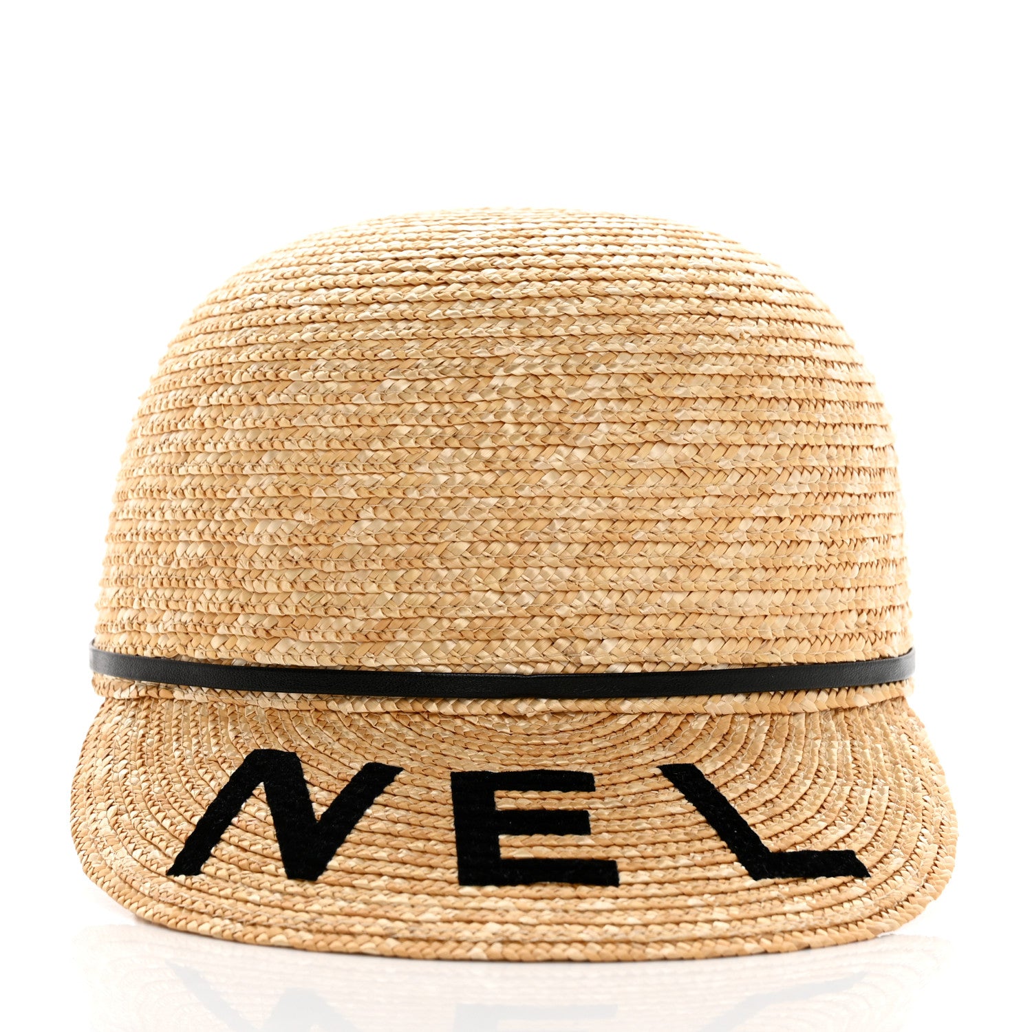 Chanel Straw Calfskin Logo Visor Hat M Natural Black 5 of 10