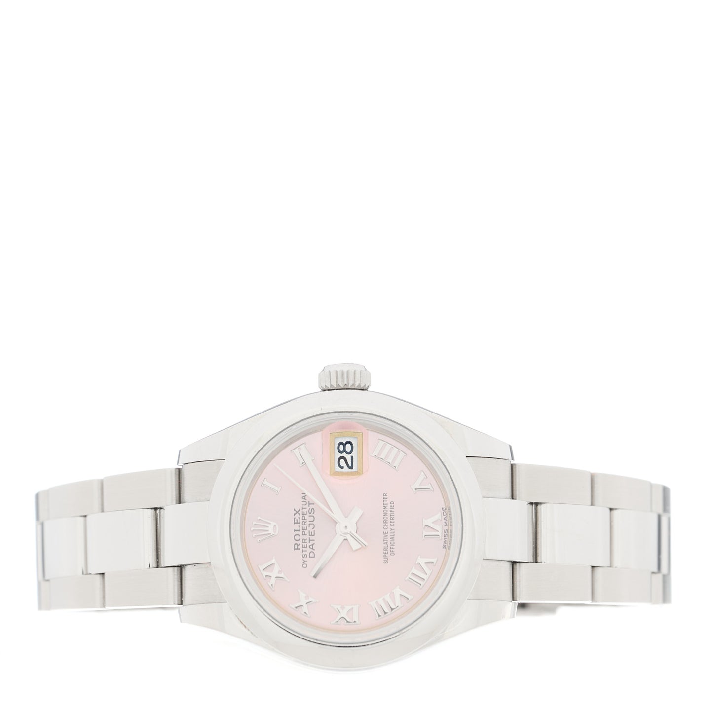 Stainless Steel 28mm Oyster Perpetual Datejust Watch Pink Roman 279160