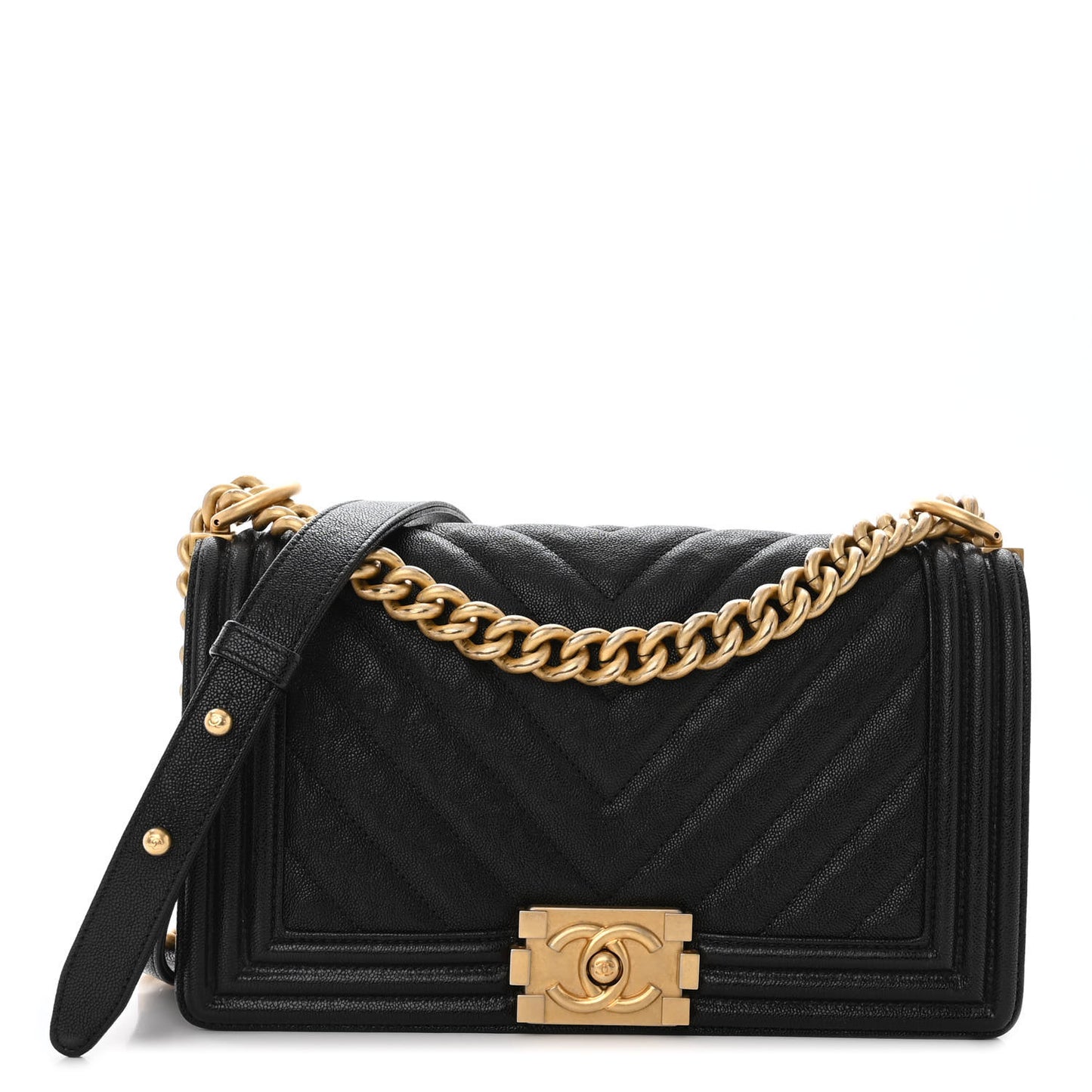 Caviar Chevron Quilted Medium Boy Flap Black