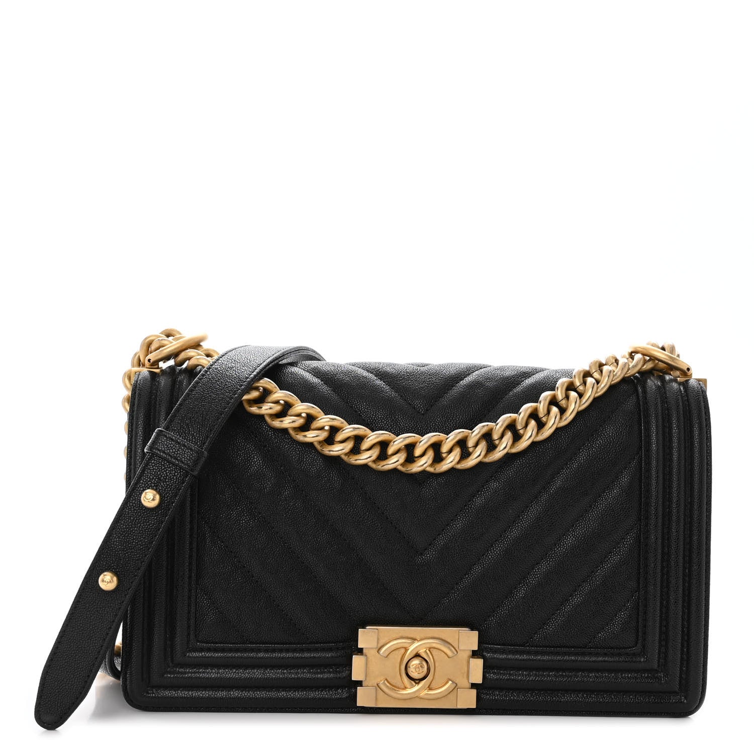 Chanel Caviar Chevron Quilted Medium Boy Flap Black 1 of 10