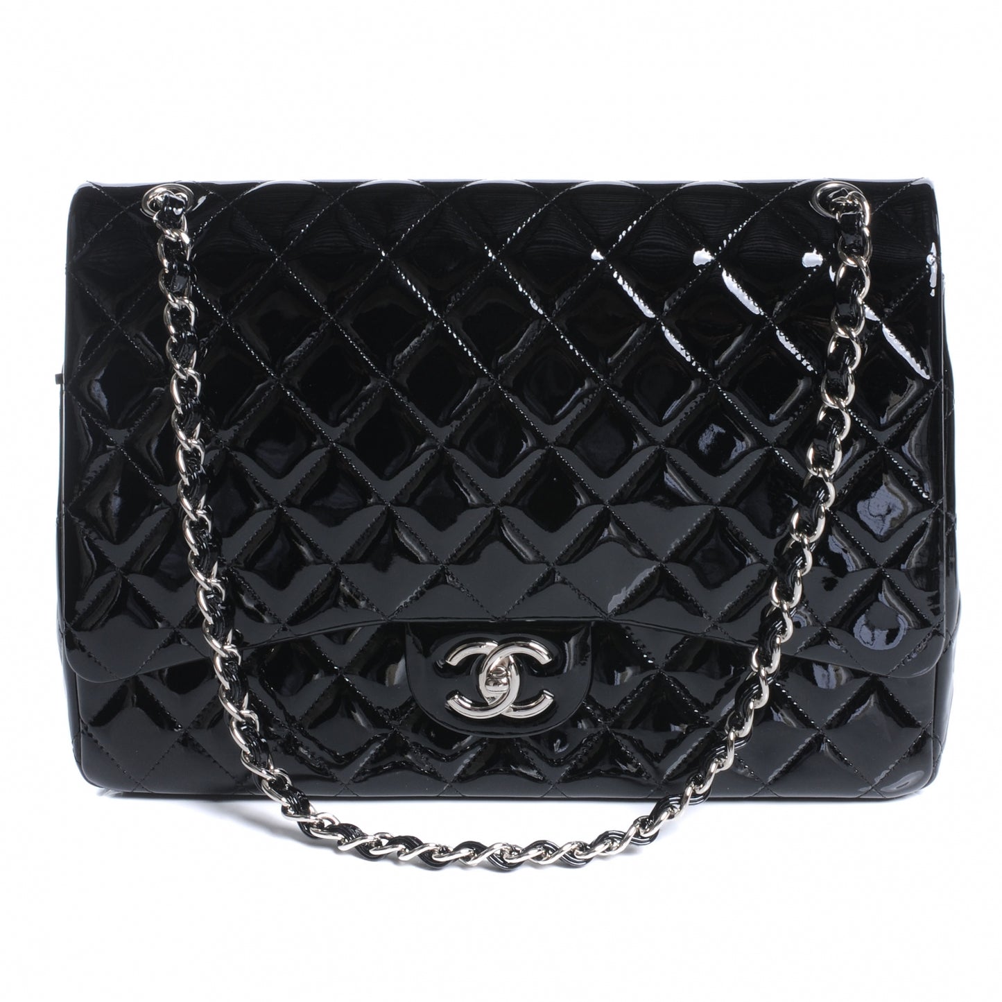 Patent Quilted Maxi Double Flap Black