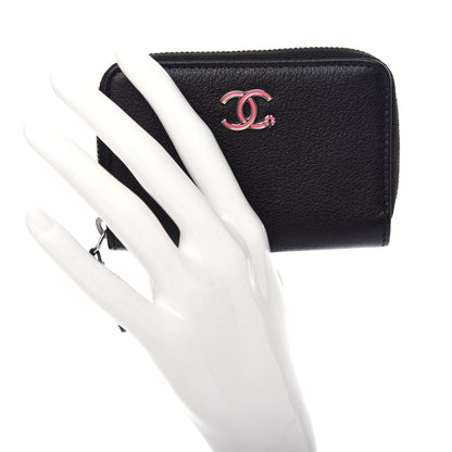 Chanel Goatskin Camellia Zip Coin Purse Black 2 of 8