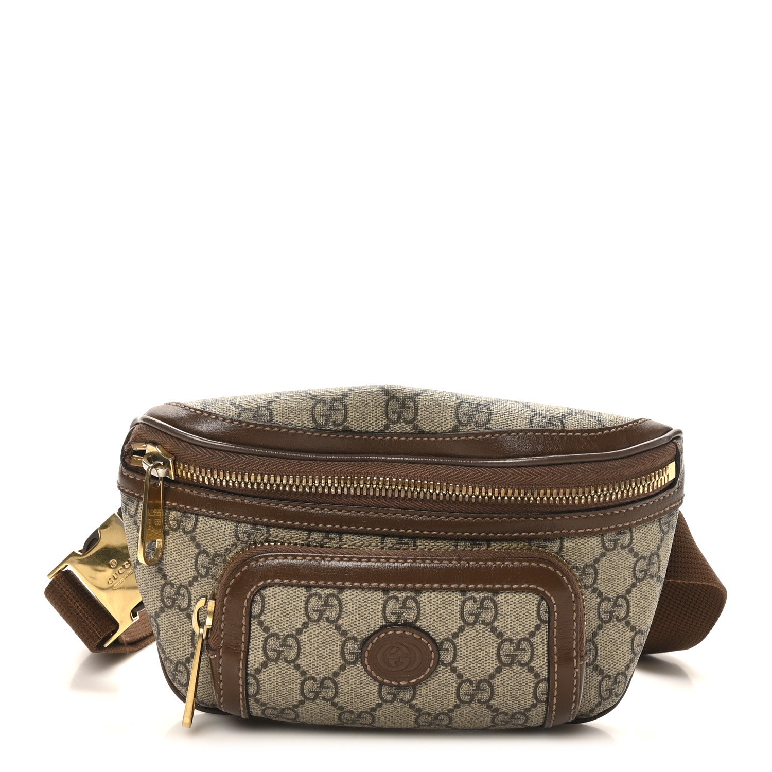 Gucci GG Supreme Monogram Textured Calfskin Retro Interlocking G Belt Bag Beige Ebony Brown Sugar 1 of 10