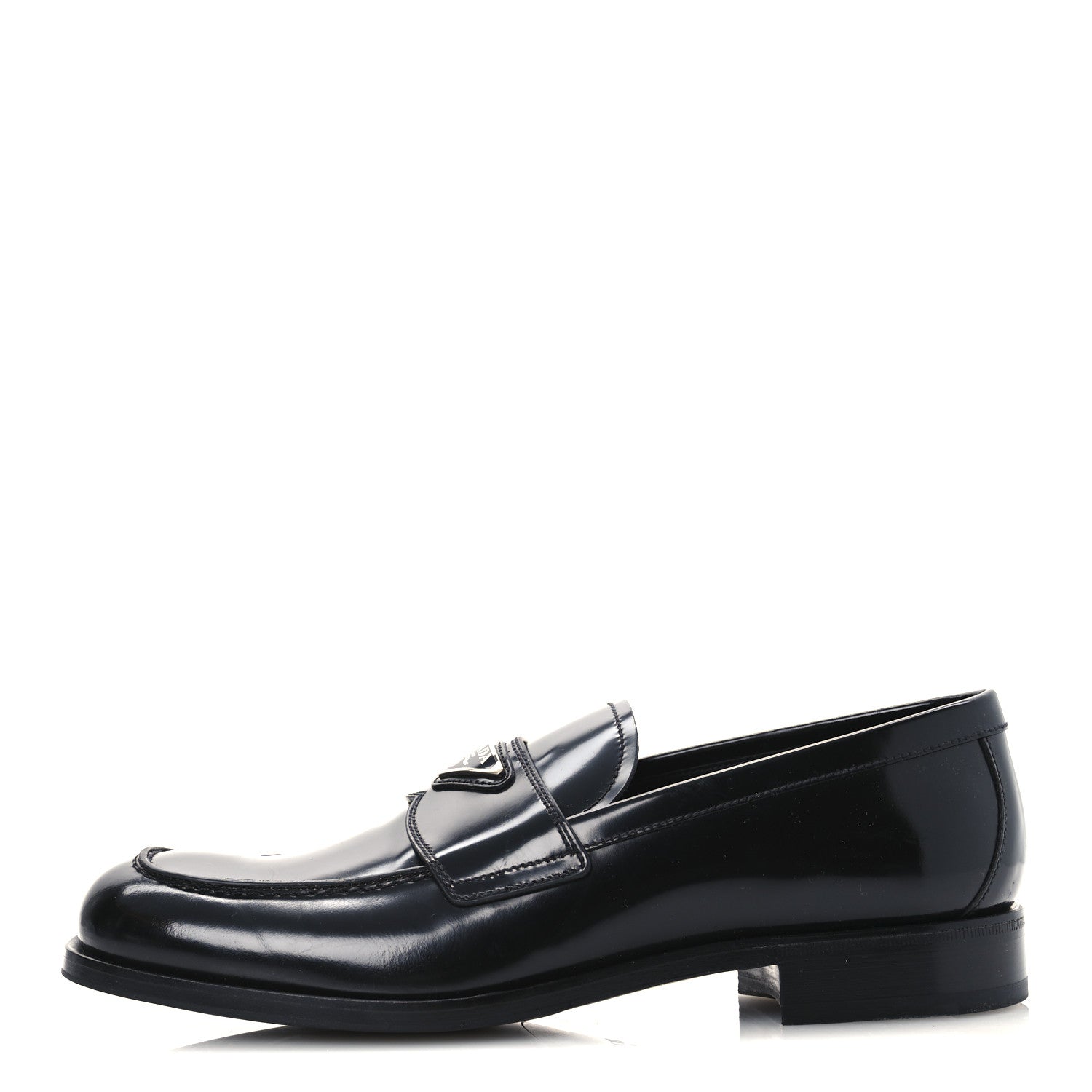 Prada Spazzolato Fume Metal Triangle Logo Mens Loafers 8.5 Black 1 of 12