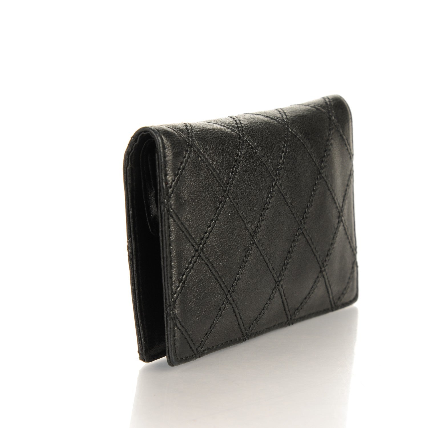 Chanel Calfskin Diamond Stitched Card Holder Wallet Black 3 of 7