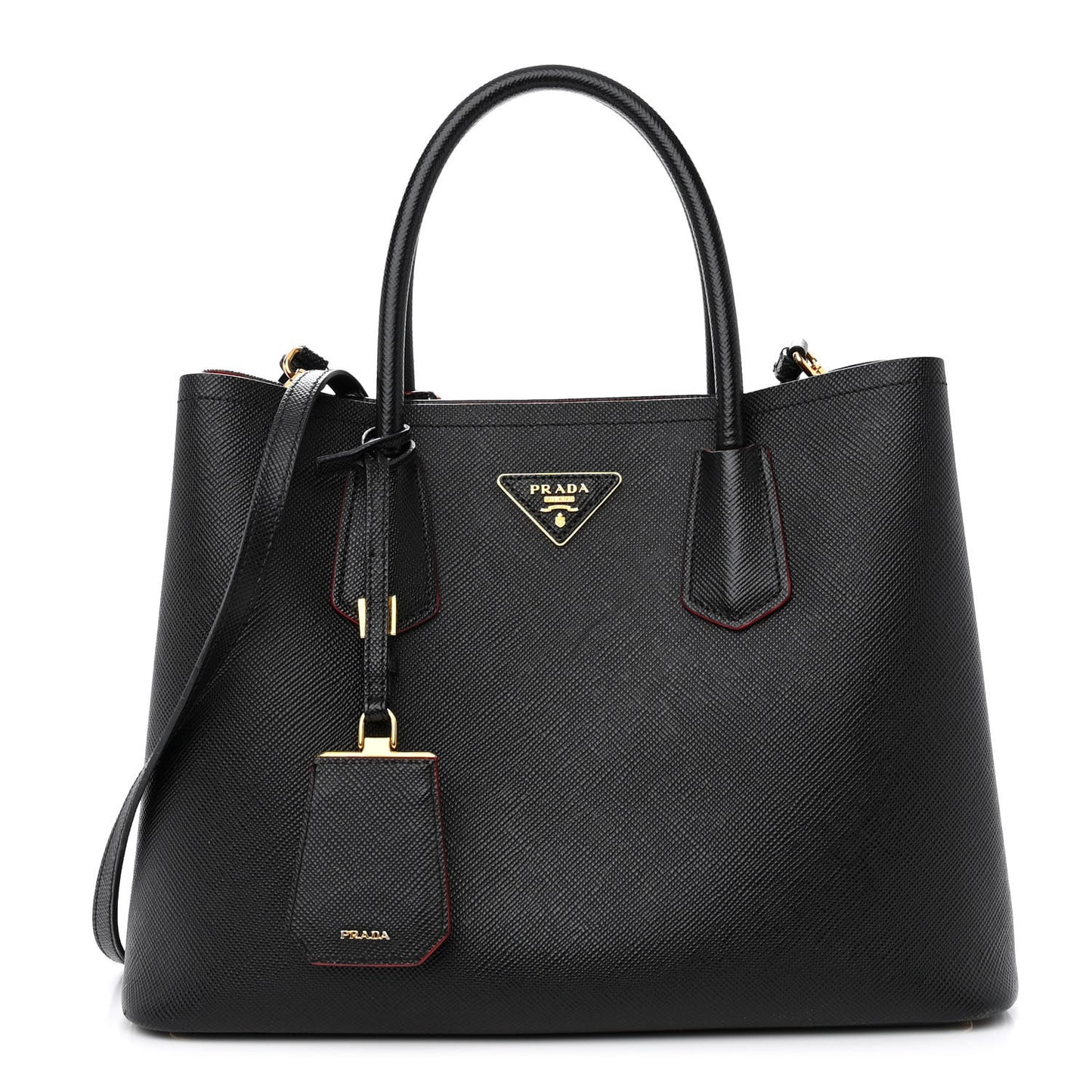 Saffiano Cuir Medium Double Bag Black Fuoco