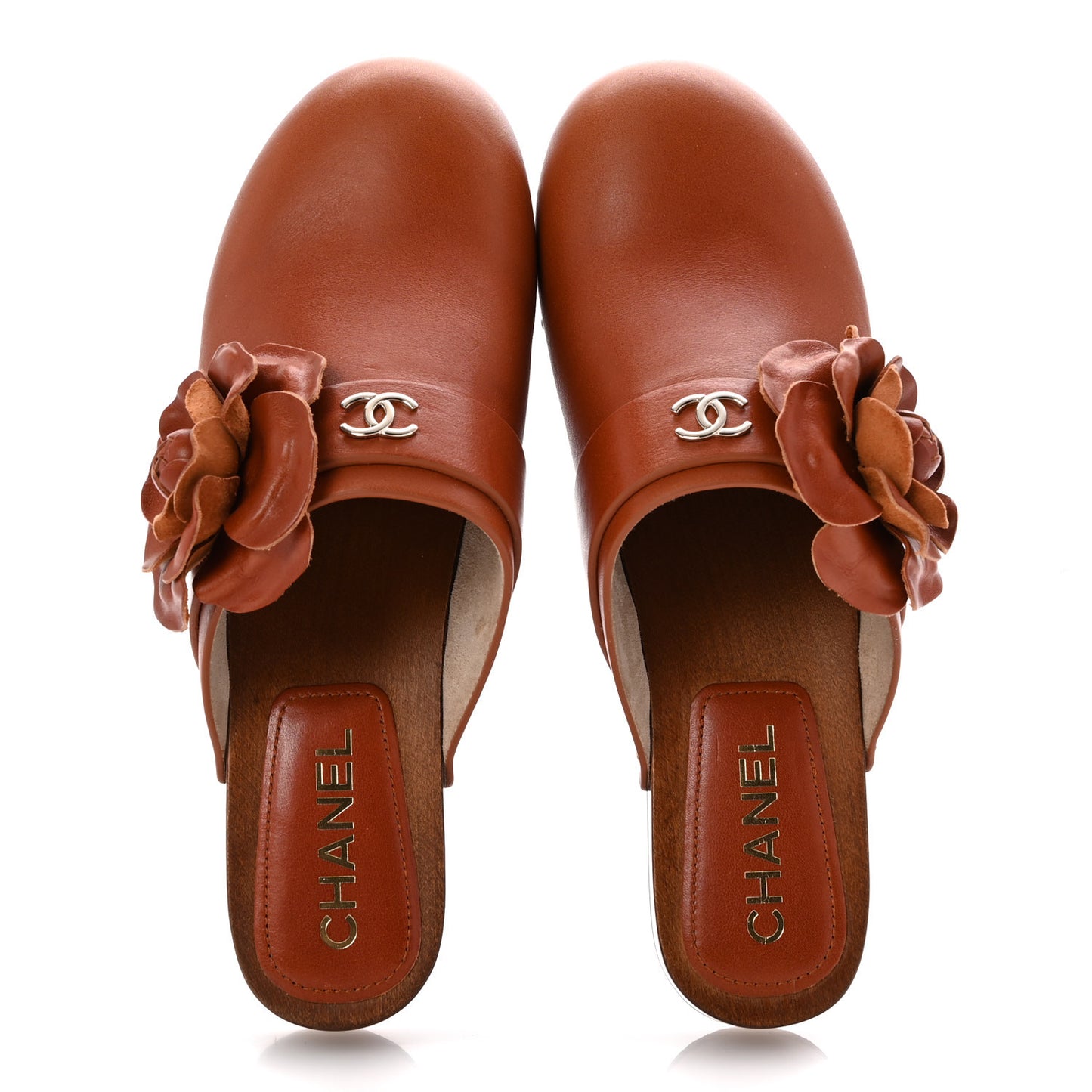 Calfskin Camellia Clogs 39 Dark Orange