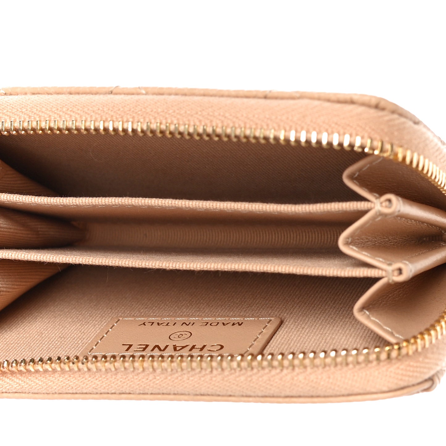 Caviar Quilted Zip Around Coin Purse Beige