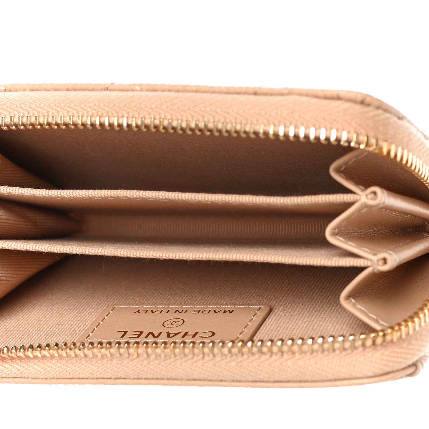 Chanel Caviar Quilted Zip Around Coin Purse Beige 5 of 12