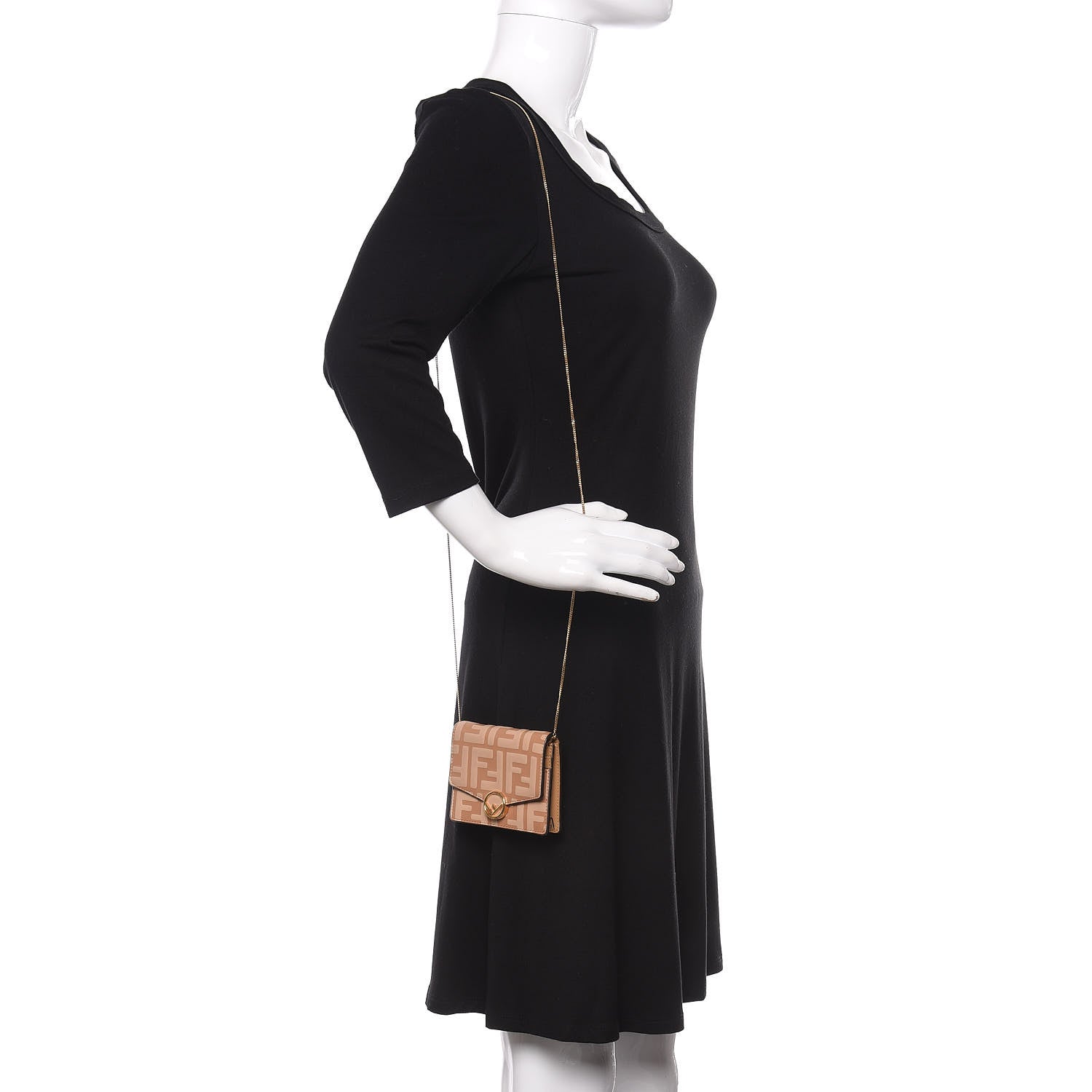 Fendi Vitello Termolagoon F is Fendi FF 1974 Embossed Geometric Flap Wallet On Chain Miele Scuro 2 of 6